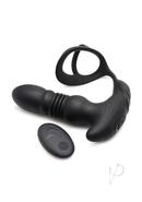 Thunder Plugs Rechargeable 10x Thrusting Silicone Vibrator With Cock And Ball Strap - Black